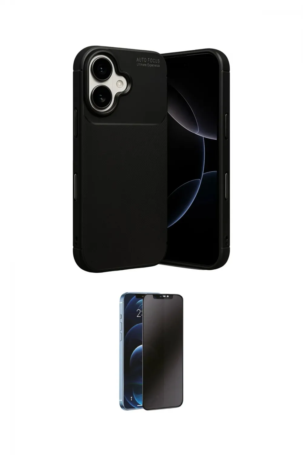 ieg™ iPhone 17 Kılıf Eksen Form Prime - Siyah 3D Antistatik Hayalet Cam Ekran Koruyucu