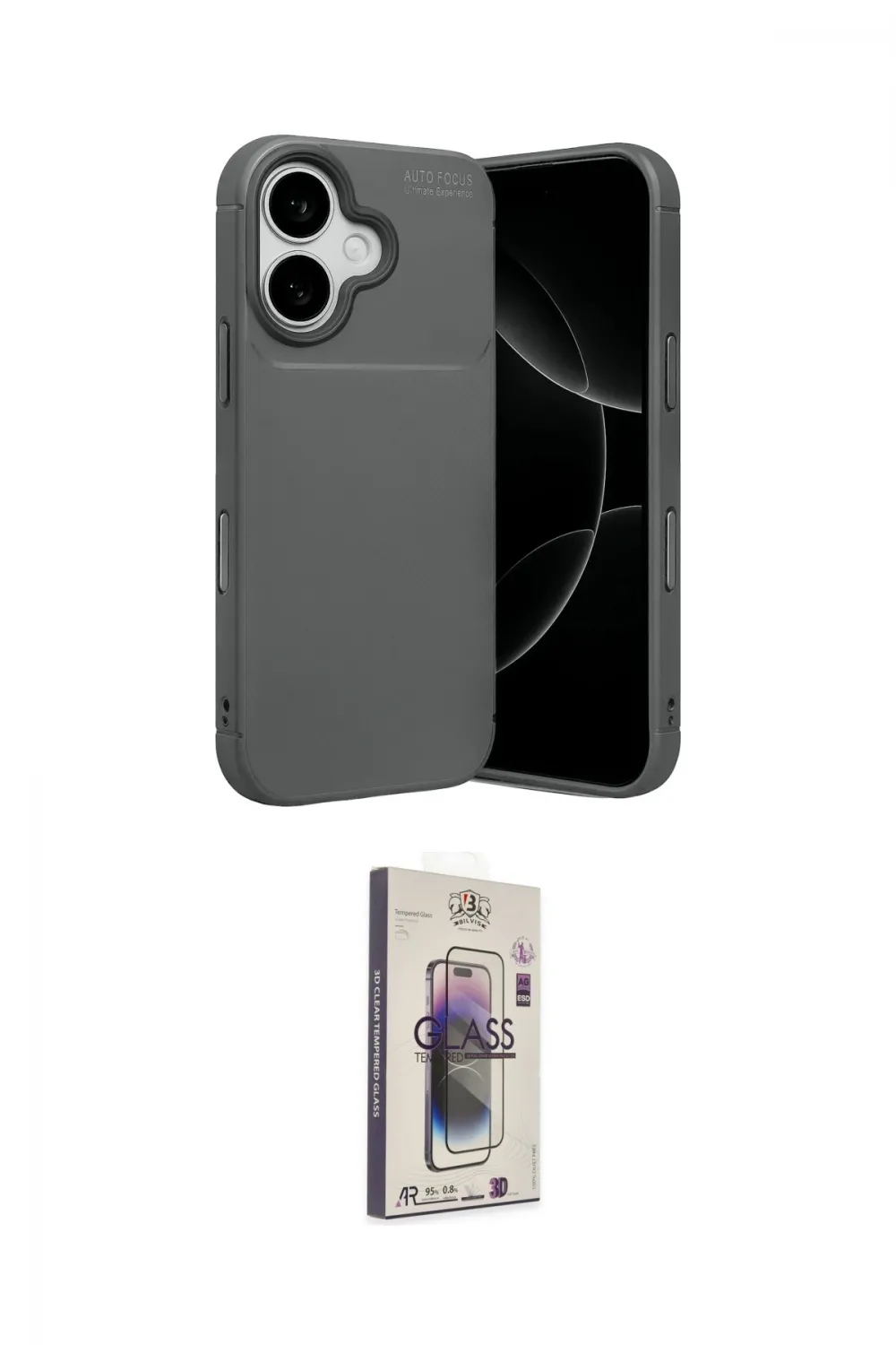 ieg™ iPhone 17 Kılıf Eksen Form Prime - Siyah Bilvis 3D Cam Ekran Koruyucu