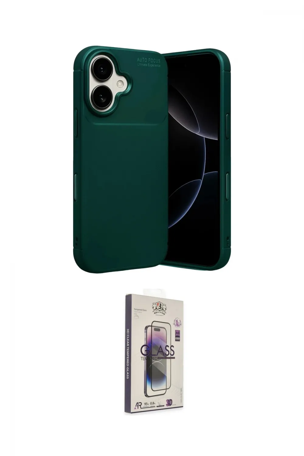 ieg™ iPhone 17 Kılıf Eksen Form Prime - Siyah Bilvis 3D Cam Ekran Koruyucu