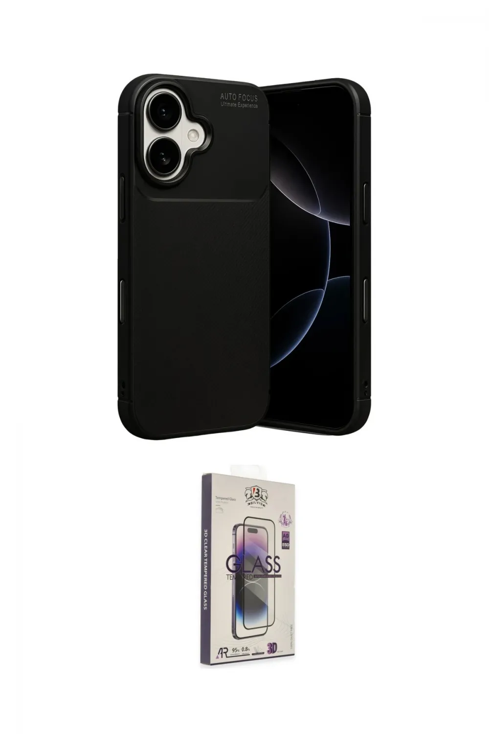 ieg™ iPhone 17 Kılıf Eksen Form Prime - Siyah Bilvis 3D Cam Ekran Koruyucu