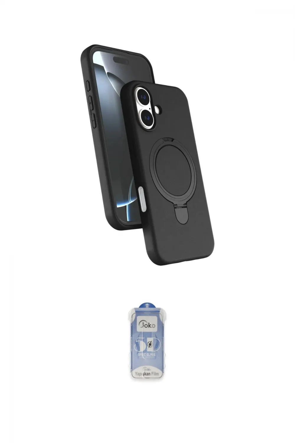 ieg™ iPhone 17 Kılıf İz Işık Koleksiyonu - Siyah Joko Magic 5D Cam