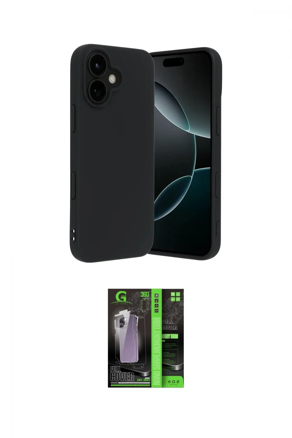 ieg™ iPhone 17 Kılıf Kozmos Yansıma Özel Seri - Siyah 360 Mat Full Body Arka Koruyucu