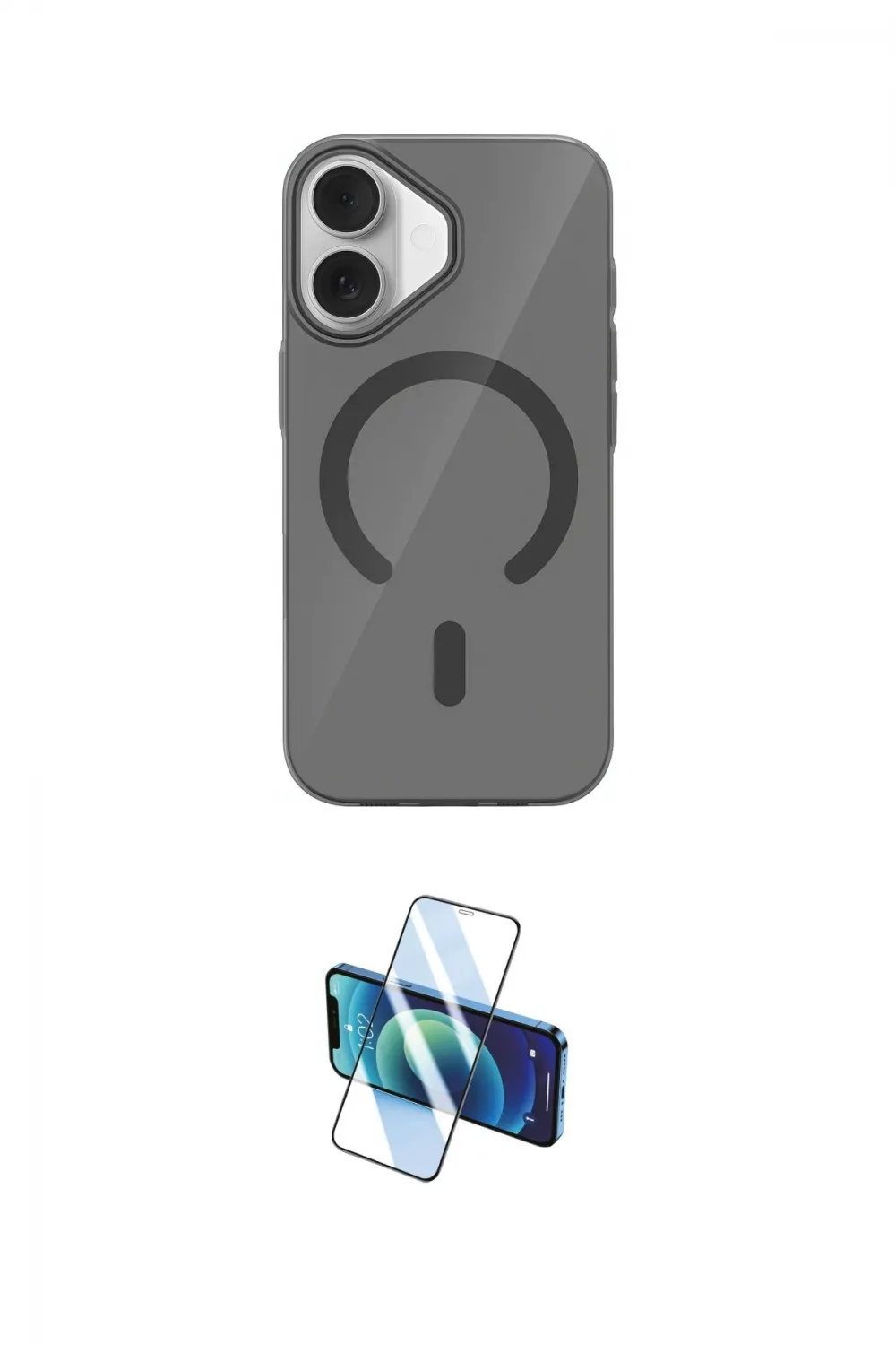 ieg™ iPhone 17 Kılıf Pusula Form Özel Seri - Siyah 3D Antistatik Cam Ekran Koruyucu