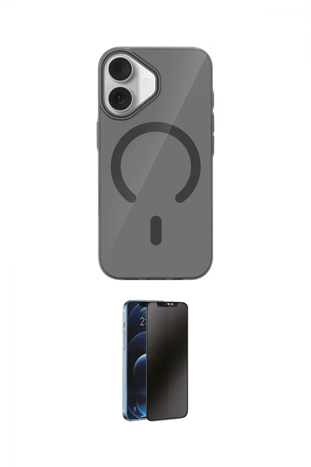 ieg™ iPhone 17 Kılıf Pusula Form Özel Seri - Siyah 3D Antistatik Hayalet Cam Ekran Koruyucu