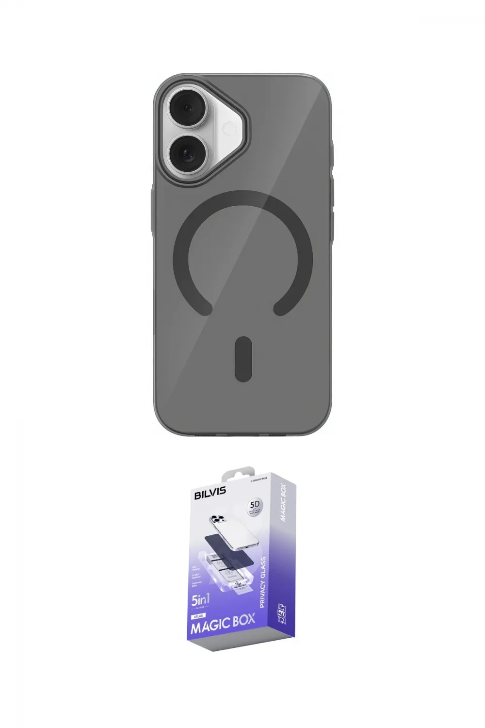 ieg™ iPhone 17 Kılıf Pusula Form Özel Seri - Siyah Bilvis 5in1 5D Magic Hayalet Cam Ekran Koruyucu