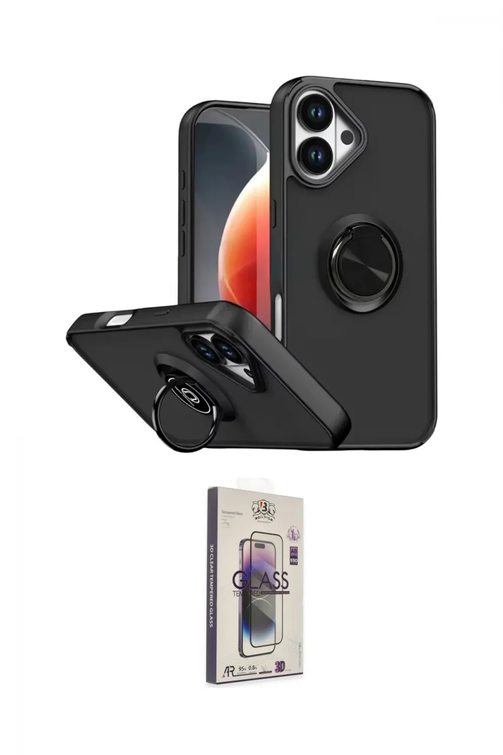 ieg™ iPhone 17 Kılıf Yörünge Çizgi - Siyah Bilvis 3D Cam Ekran Koruyucu