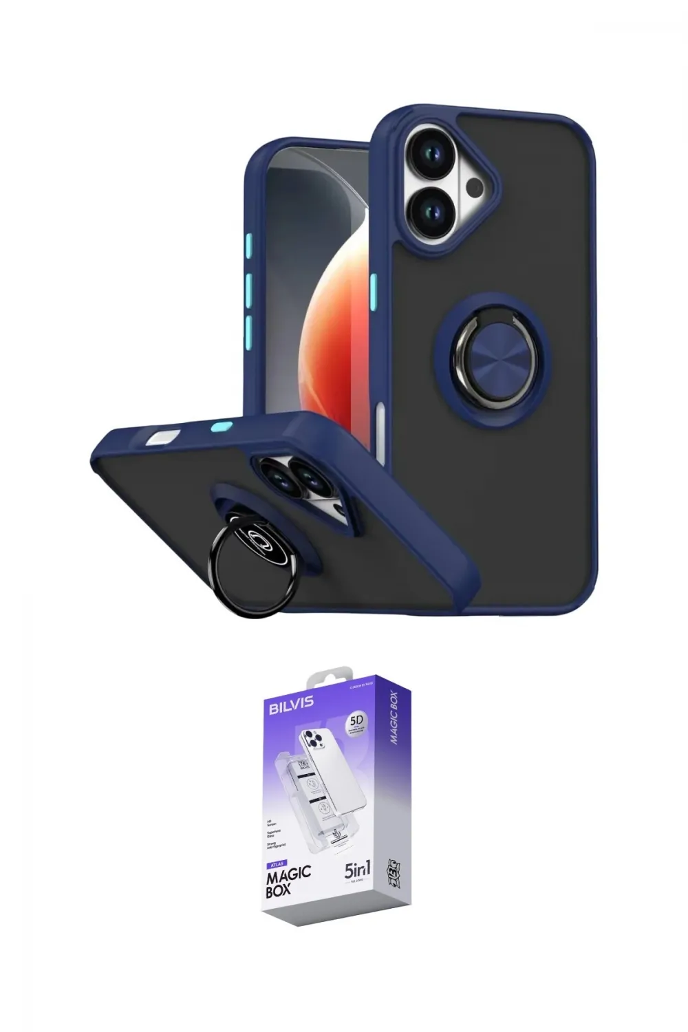 ieg™ iPhone 17 Kılıf Yörünge Çizgi - Siyah Bilvis 5in1 3D Magic Cam Ekran Koruyucu