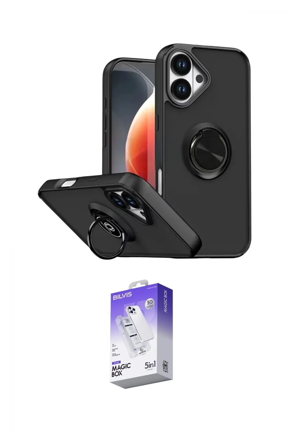 ieg™ iPhone 17 Kılıf Yörünge Çizgi - Siyah Bilvis 5in1 3D Magic Cam Ekran Koruyucu
