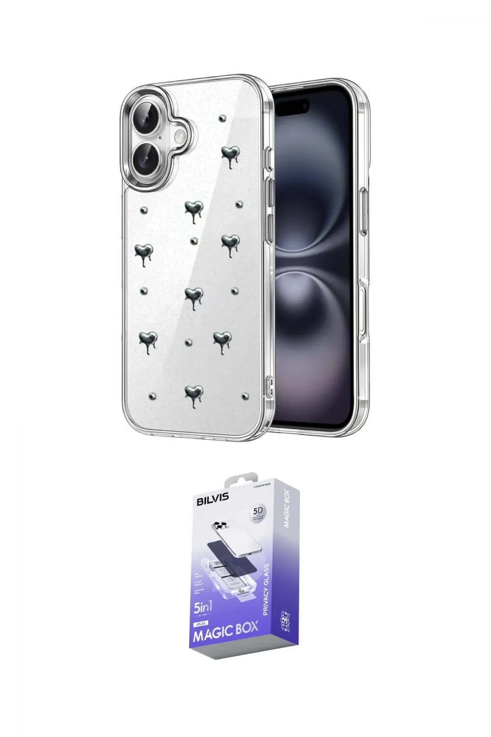 ieg™ iPhone 17 Kılıf Yörünge Form - Siyah Bilvis 5in1 5D Magic Hayalet Cam Ekran Koruyucu