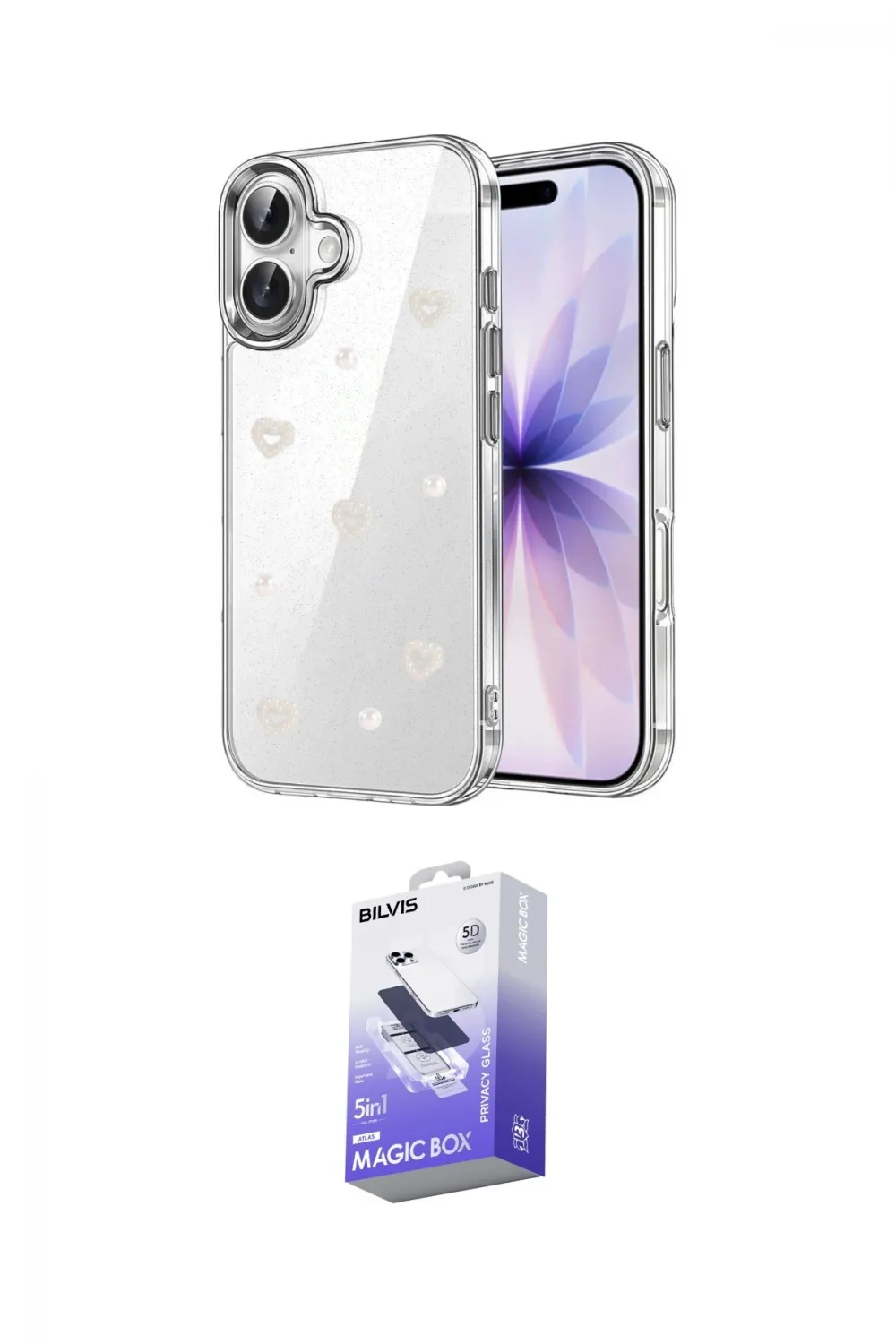 ieg™ iPhone 17 Kılıf Yörünge Form - Siyah Bilvis 5in1 5D Magic Hayalet Cam Ekran Koruyucu