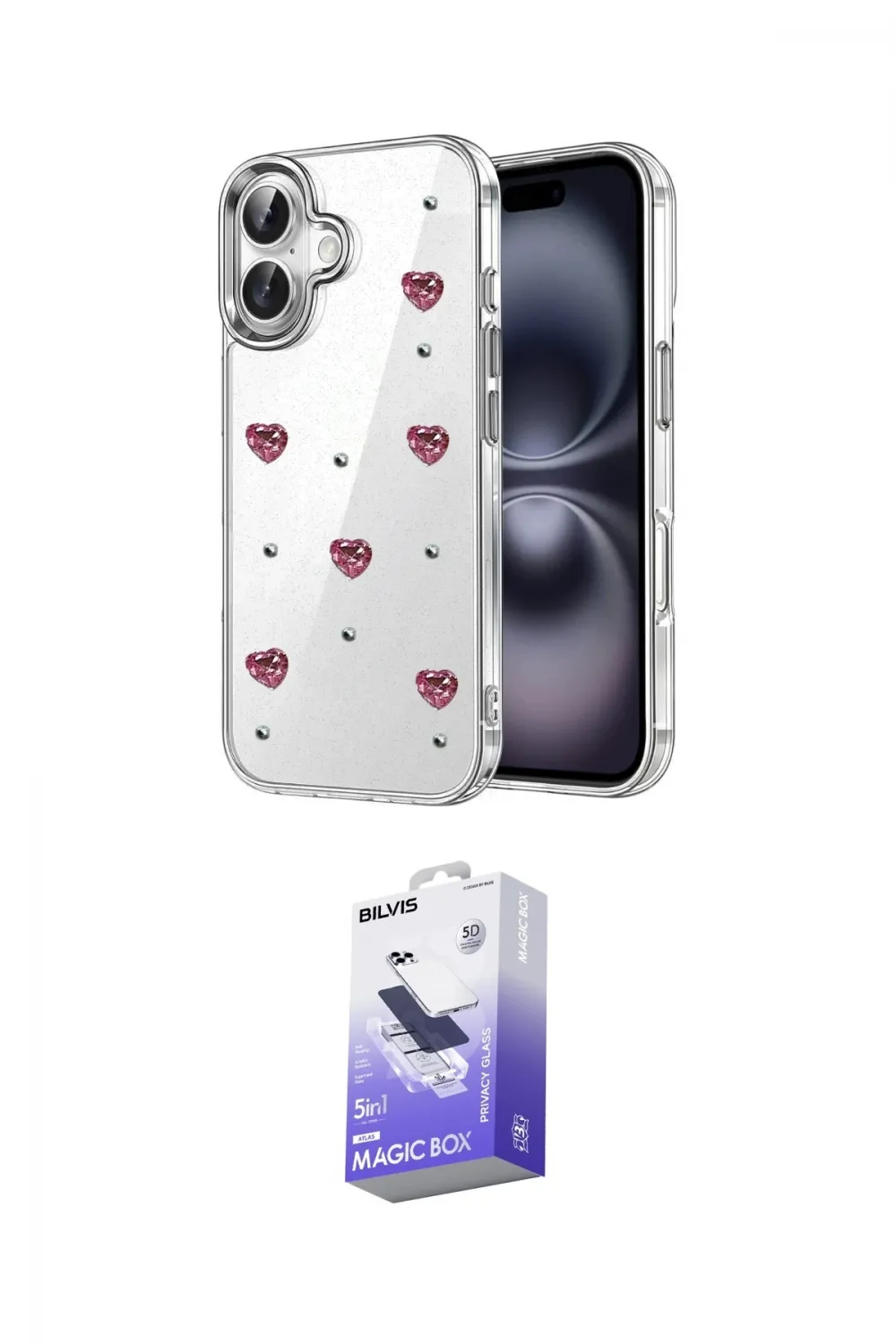 ieg™ iPhone 17 Kılıf Yörünge Form - Siyah Bilvis 5in1 5D Magic Hayalet Cam Ekran Koruyucu