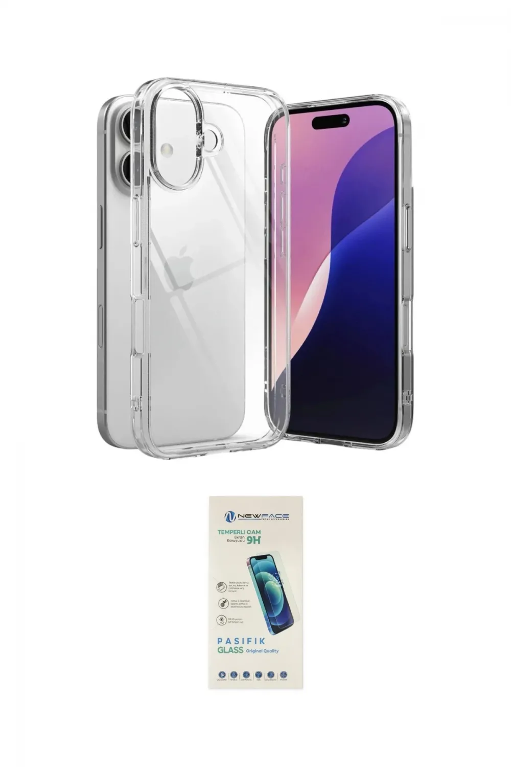 ieg™ iPhone 17 Kılıf Zirve Doku - Şeffaf Pasifik Cam Ekran Koruyucu