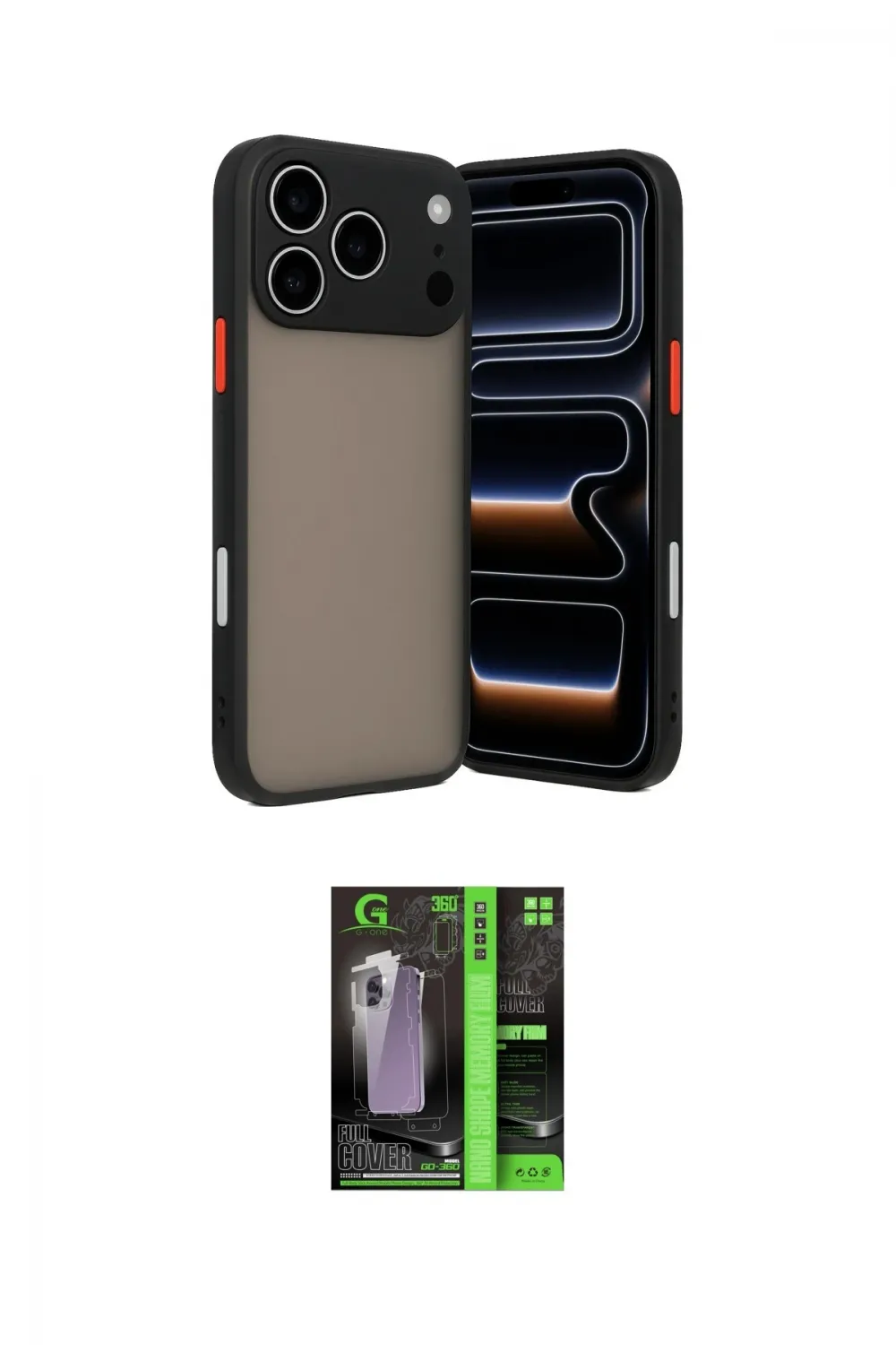 ieg™ iPhone 17 Pro Kılıf Ahenk Çizgi Serisi - Siyah 360 Mat Full Body Arka Koruyucu