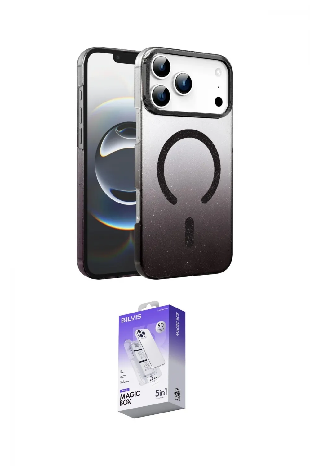 ieg™ iPhone 17 Pro Kılıf Ahenk Doku Özel Seri - Siyah Bilvis 5in1 3D Magic Cam Ekran Koruyucu