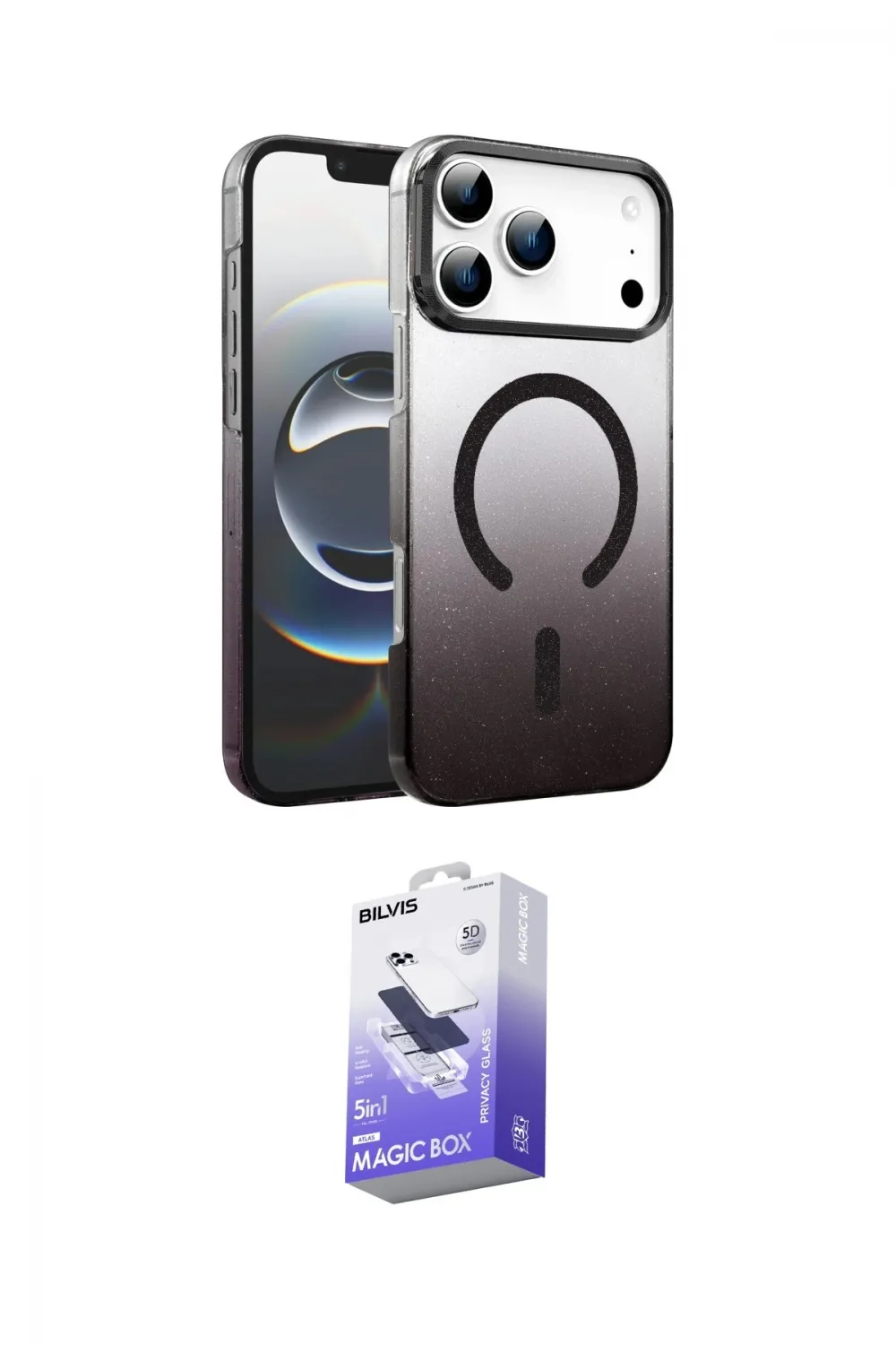 ieg™ iPhone 17 Pro Kılıf Ahenk Doku Özel Seri - Siyah Bilvis 5in1 5D Magic Hayalet Cam Ekran Koruyucu