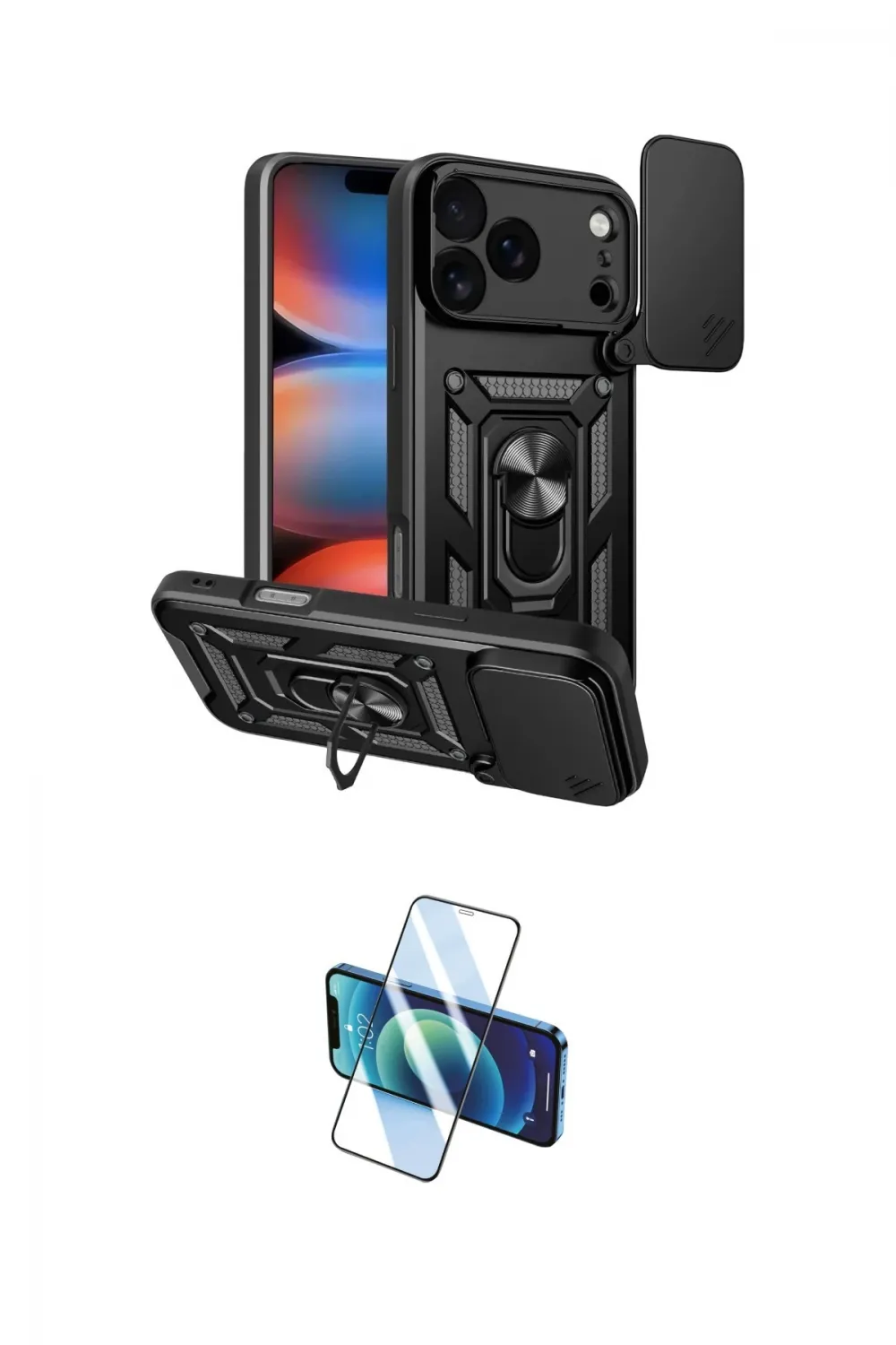 ieg™ iPhone 17 Pro Kılıf Ahenk Klasik - Siyah 3D Antistatik Cam Ekran Koruyucu
