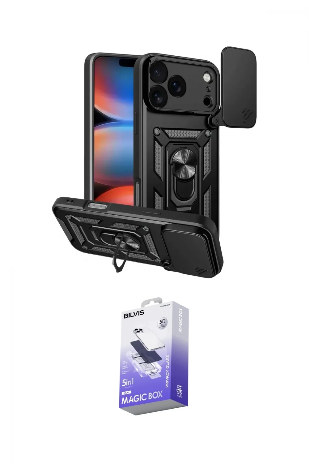 ieg™ iPhone 17 Pro Kılıf Ahenk Klasik - Siyah Bilvis 5in1 5D Magic Hayalet Cam Ekran Koruyucu