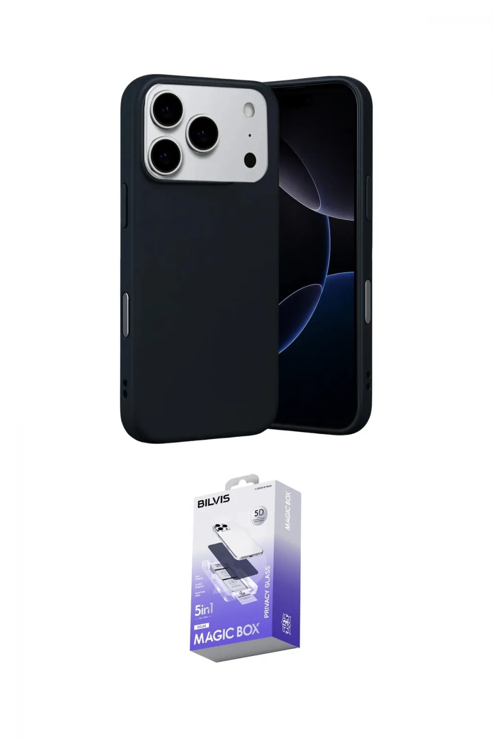 ieg™ iPhone 17 Pro Kılıf Ahenk Serisi - Siyah Bilvis 5in1 5D Magic Hayalet Cam Ekran Koruyucu