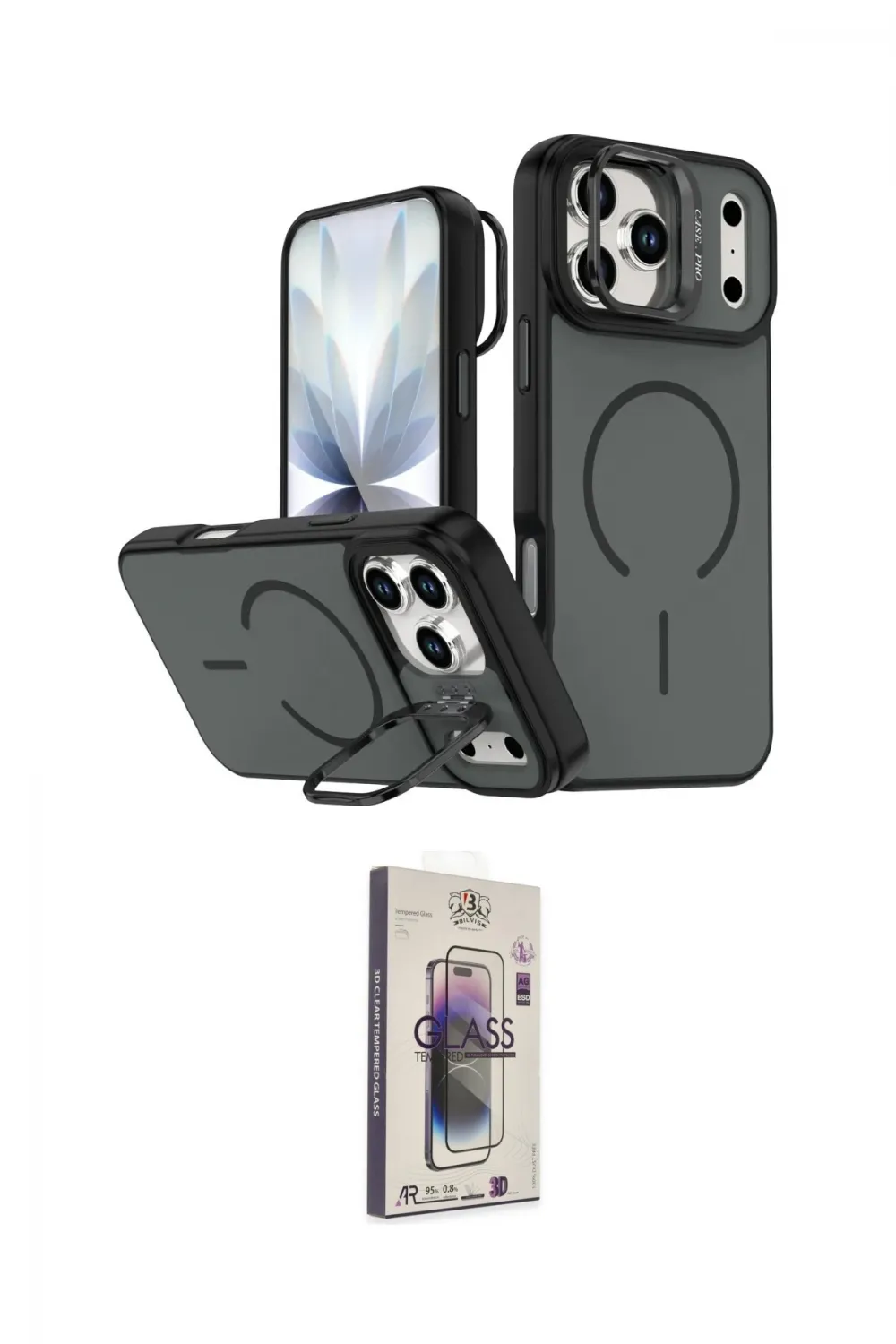 ieg™ iPhone 17 Pro Kılıf Çekirdek Klasik - Siyah Bilvis 3D Cam Ekran Koruyucu