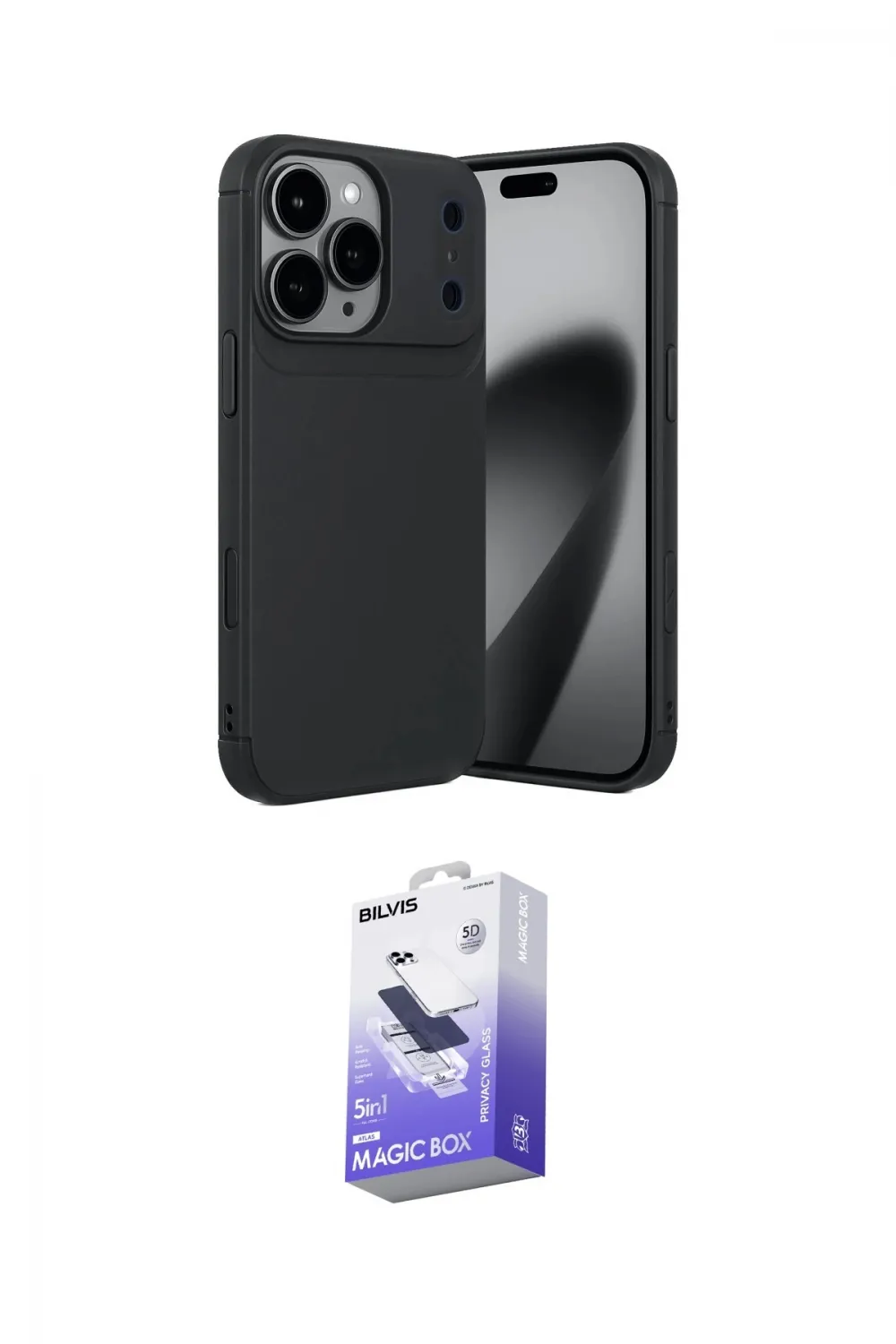ieg™ iPhone 17 Pro Kılıf Eksen Form Prime - Siyah Bilvis 5in1 5D Magic Hayalet Cam Ekran Koruyucu