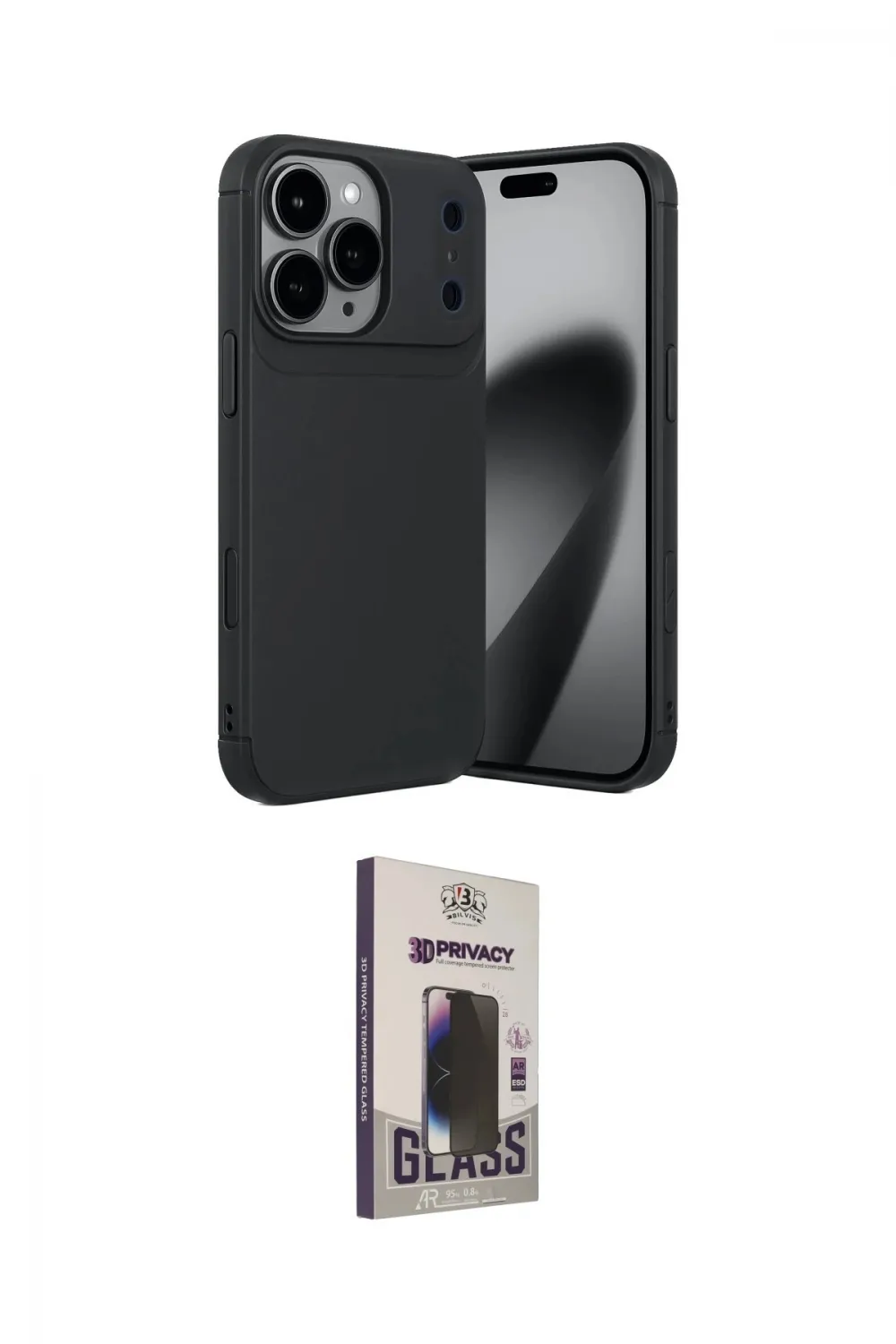ieg™ iPhone 17 Pro Kılıf Eksen Form Prime - Siyah Bilvis Hayalet Cam Ekran Koruyucu