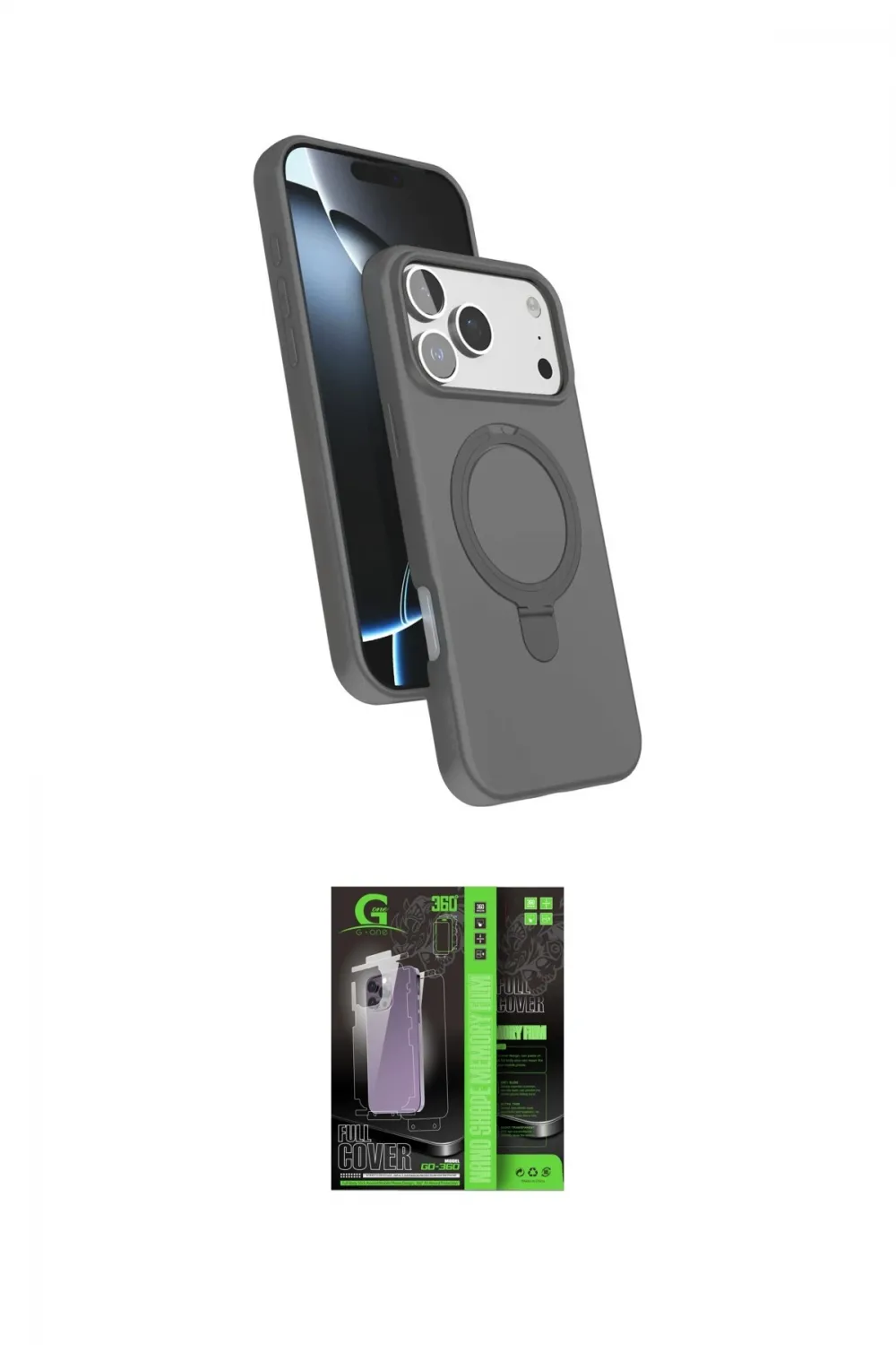ieg™ iPhone 17 Pro Kılıf İz Işık Koleksiyonu - Siyah 360 Mat Full Body Arka Koruyucu