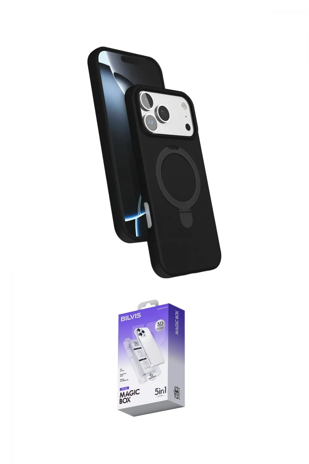 ieg™ iPhone 17 Pro Kılıf İz Işık Koleksiyonu - Siyah Bilvis 5in1 3D Magic Cam Ekran Koruyucu
