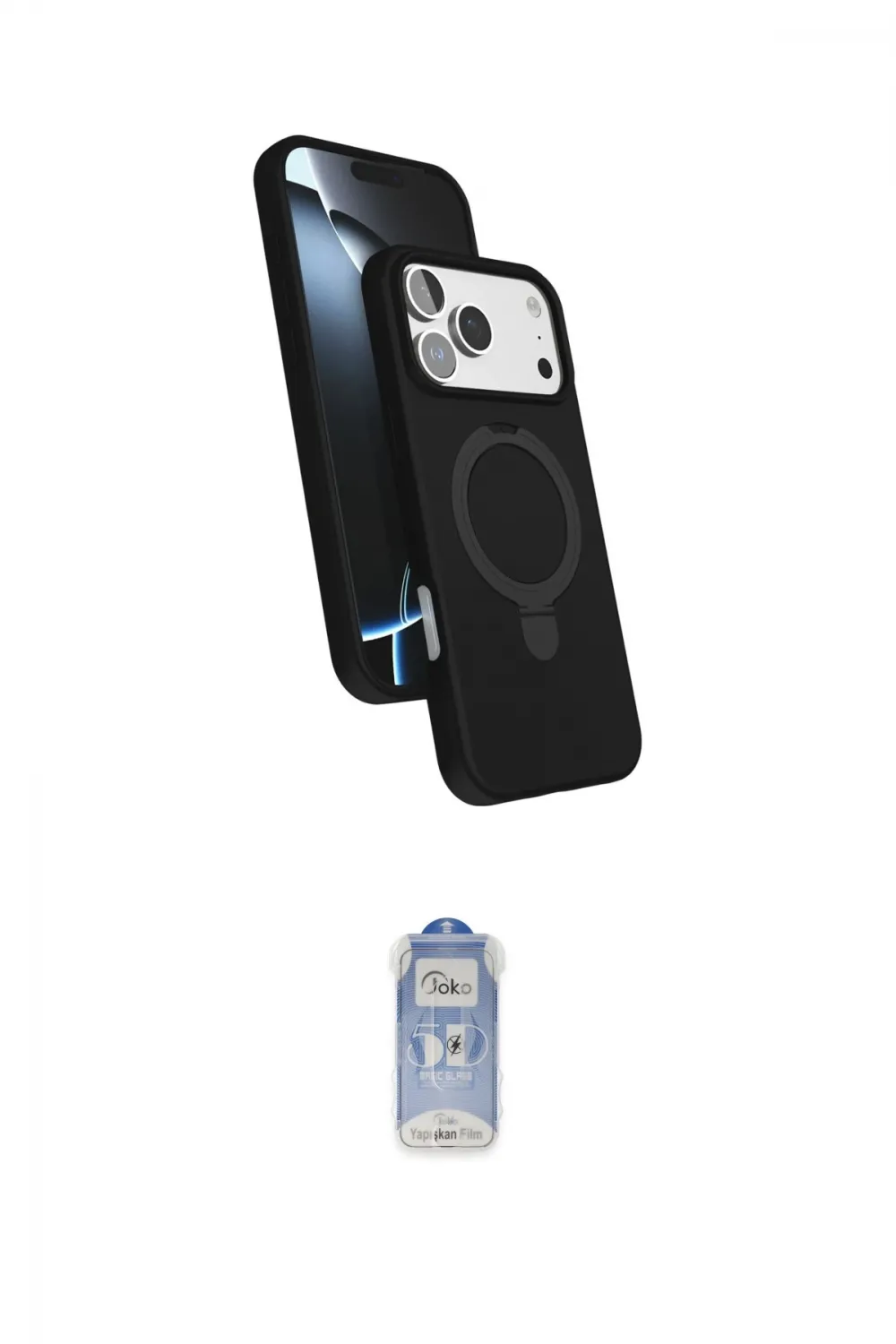 ieg™ iPhone 17 Pro Kılıf İz Işık Koleksiyonu - Siyah Joko Magic 5D Cam