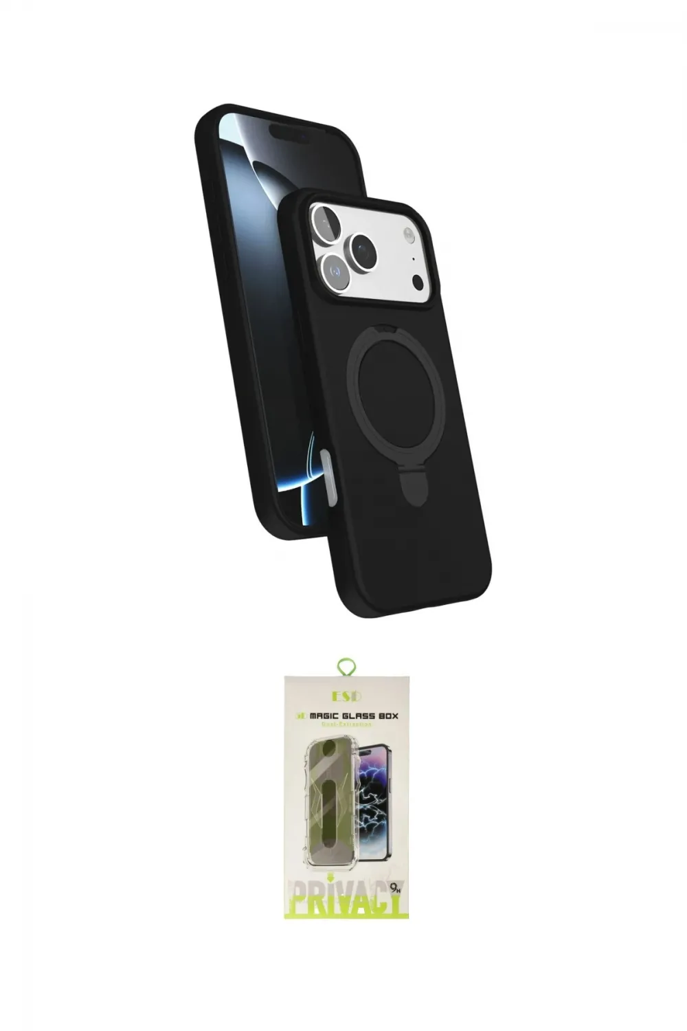 ieg™ iPhone 17 Pro Kılıf İz Işık Koleksiyonu - Siyah Joko Magic 5D Hayalet Cam