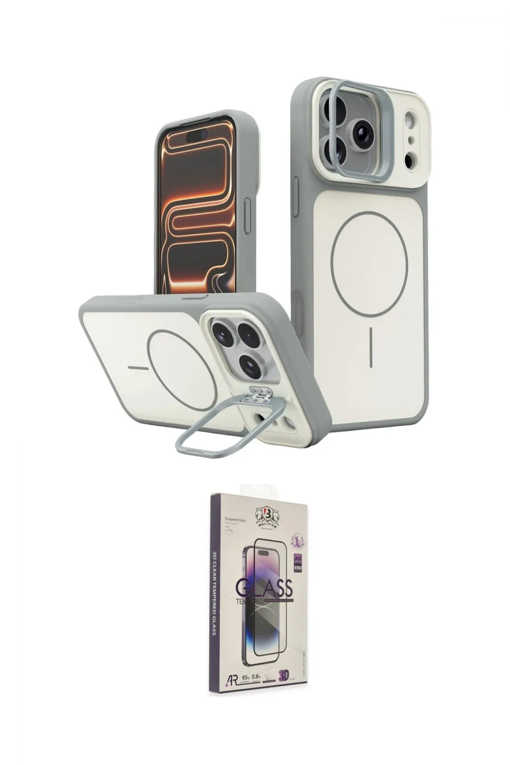 ieg™ iPhone 17 Pro Kılıf İz Modern Prime - Siyah Bilvis 3D Cam Ekran Koruyucu