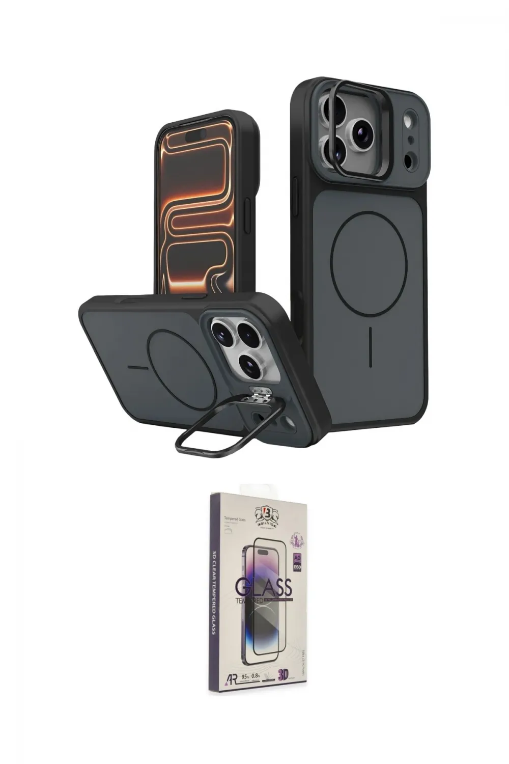 ieg™ iPhone 17 Pro Kılıf İz Modern Prime - Siyah Bilvis 3D Cam Ekran Koruyucu