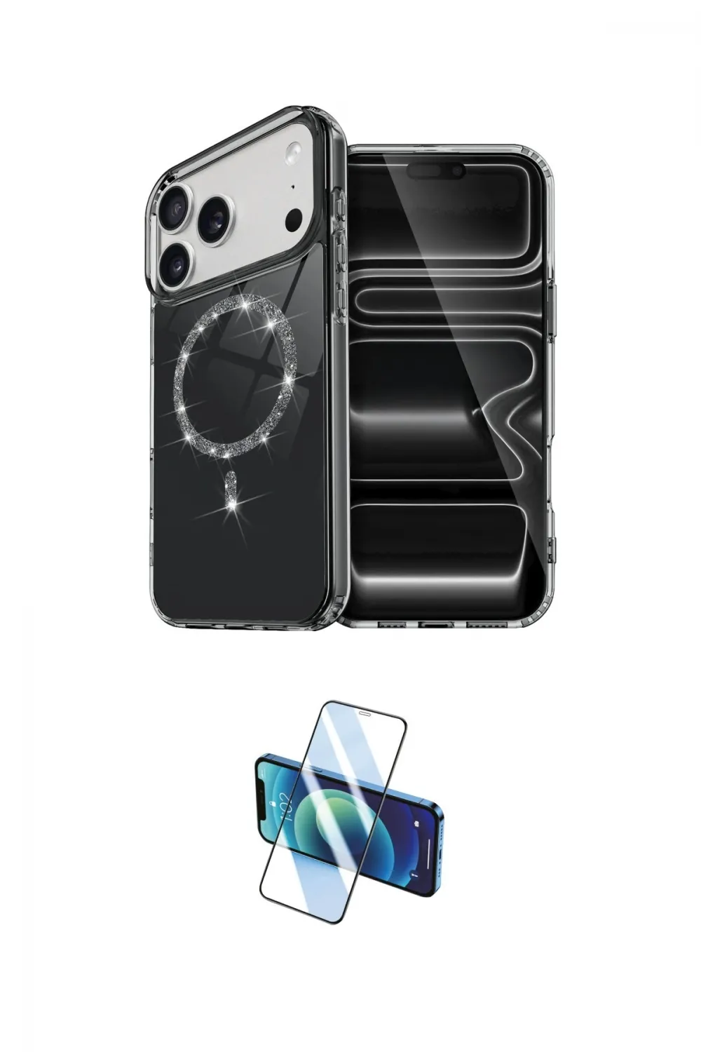 ieg™ iPhone 17 Pro Kılıf Kıvılcım Form Prime - Siyah 3D Antistatik Cam Ekran Koruyucu
