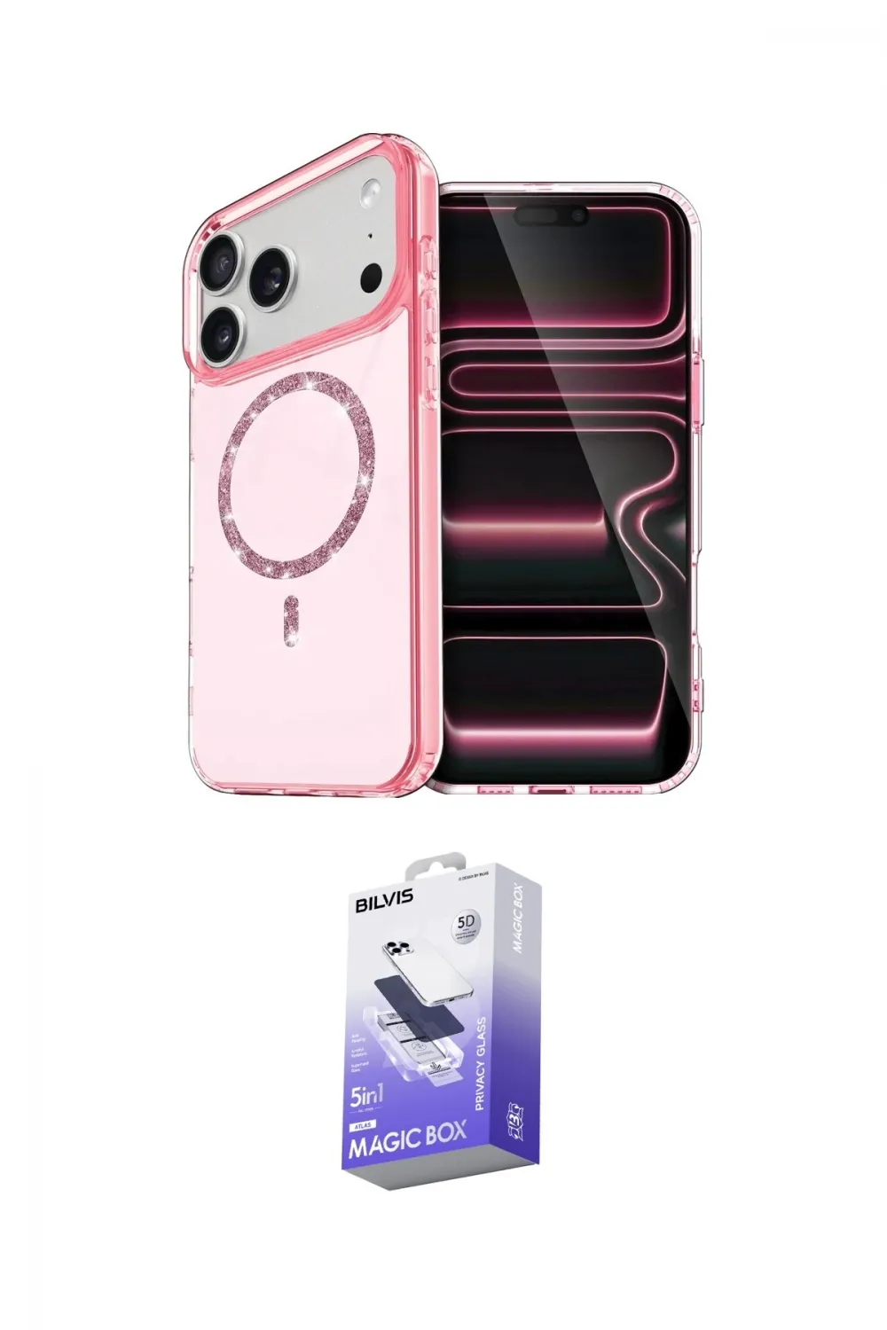 ieg™ iPhone 17 Pro Kılıf Kıvılcım Form Prime - Siyah Bilvis 5in1 5D Magic Hayalet Cam Ekran Koruyucu