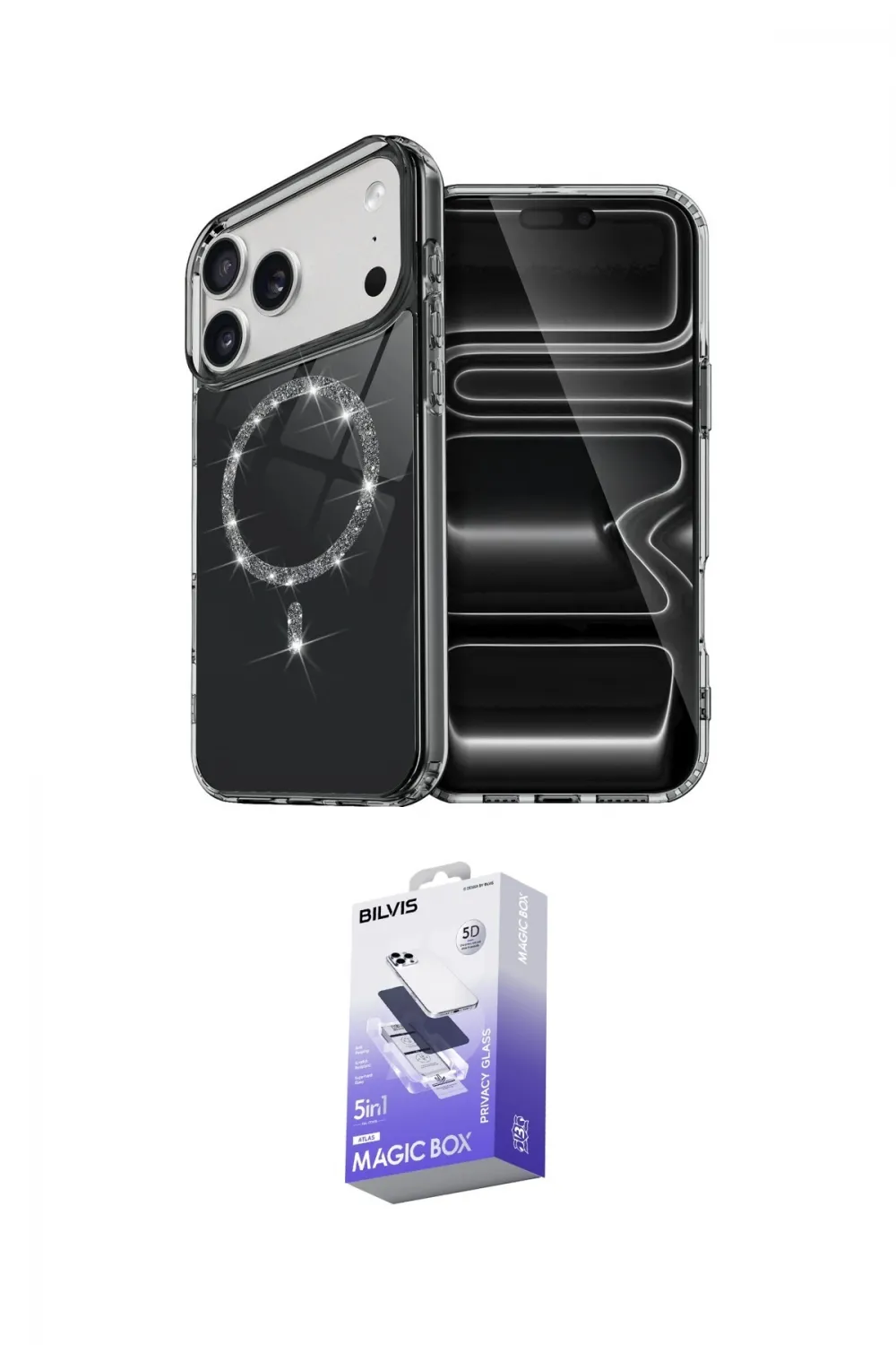 ieg™ iPhone 17 Pro Kılıf Kıvılcım Form Prime - Siyah Bilvis 5in1 5D Magic Hayalet Cam Ekran Koruyucu