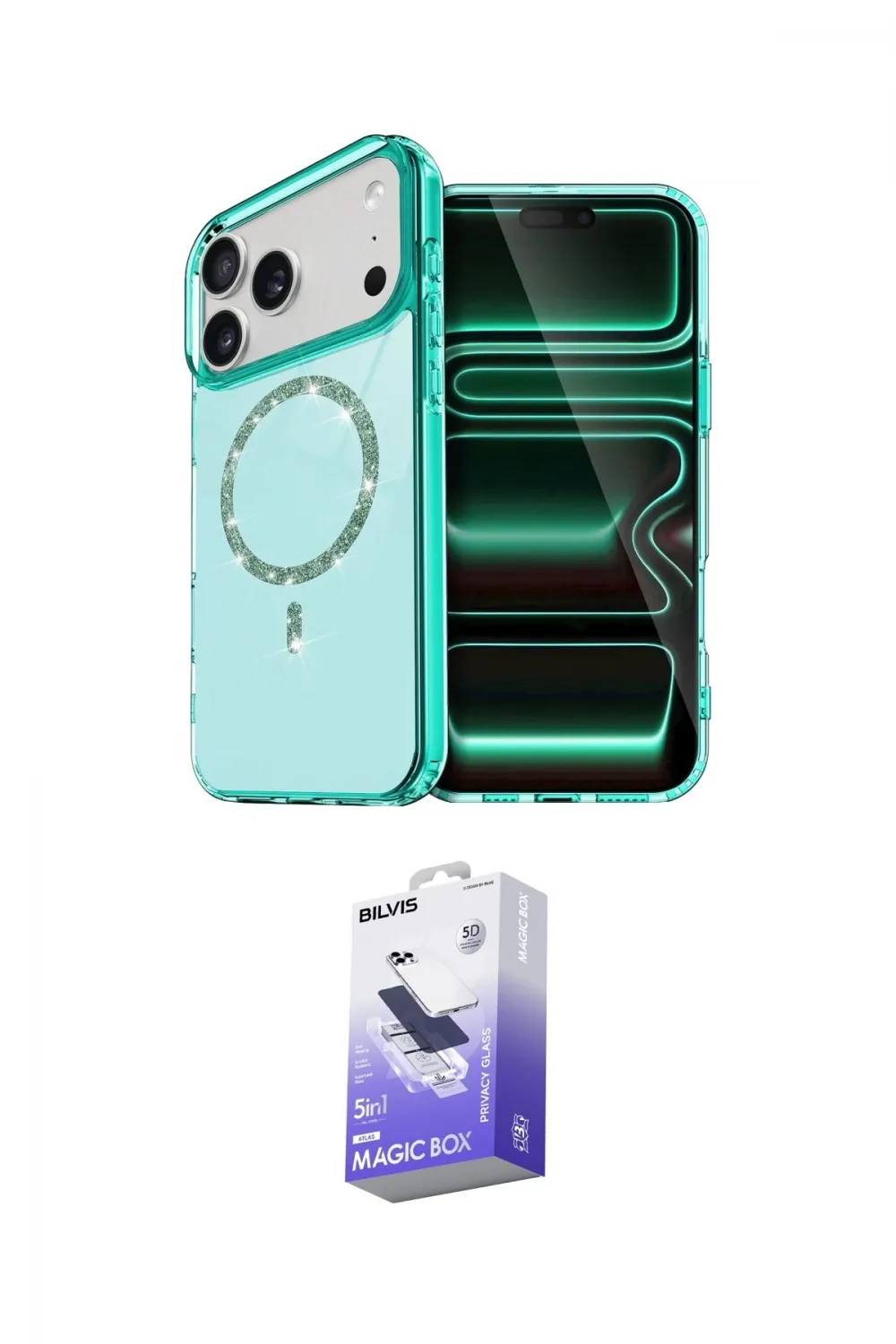 ieg™ iPhone 17 Pro Kılıf Kıvılcım Form Prime - Siyah Bilvis 5in1 5D Magic Hayalet Cam Ekran Koruyucu