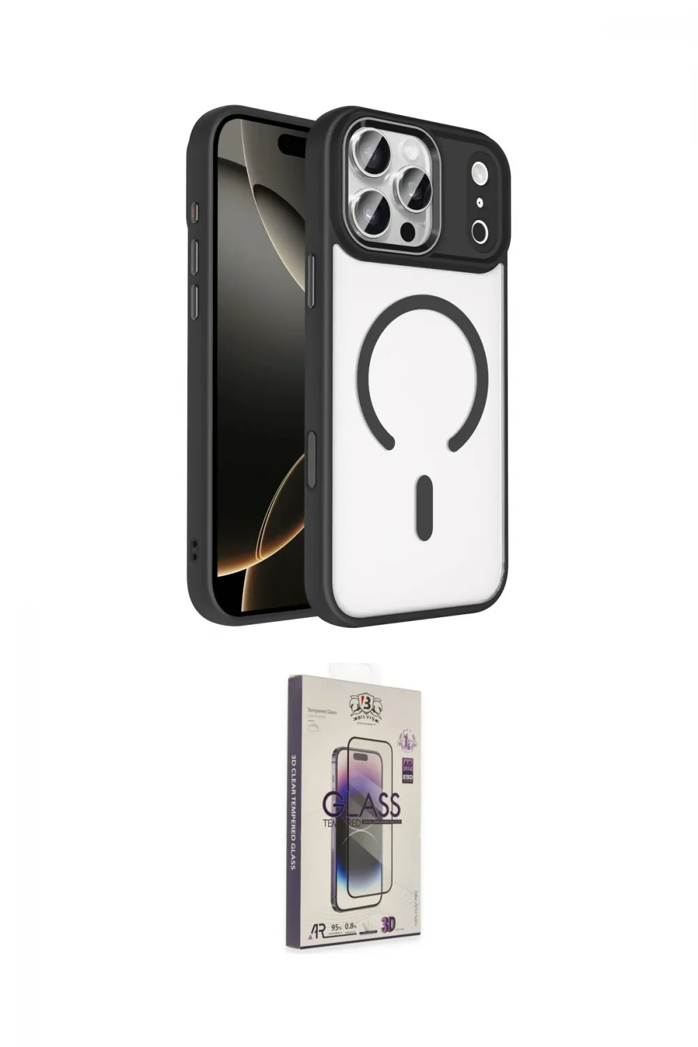 ieg™ iPhone 17 Pro Kılıf Kıvılcım Prime - Siyah Bilvis 3D Cam Ekran Koruyucu