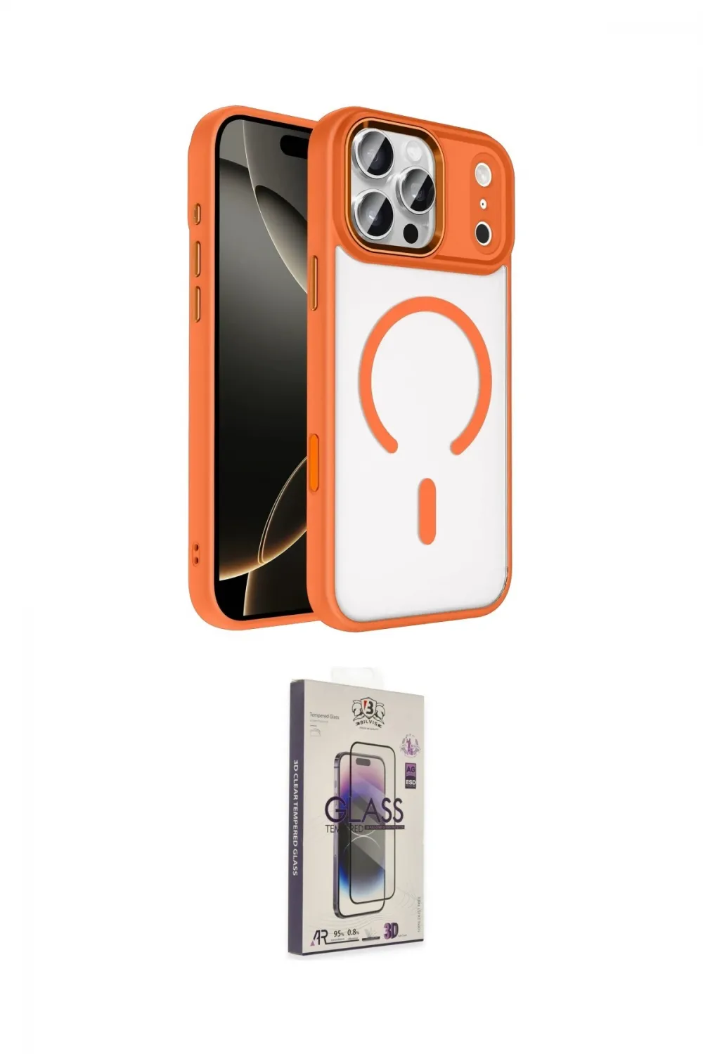 ieg™ iPhone 17 Pro Kılıf Kıvılcım Prime - Siyah Bilvis 3D Cam Ekran Koruyucu
