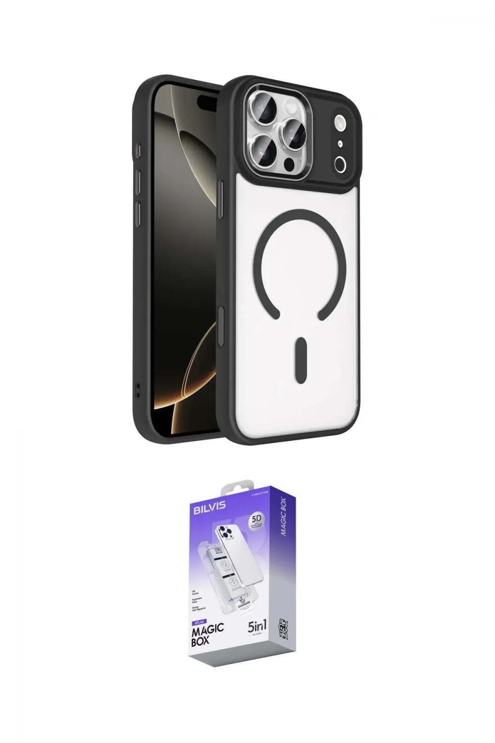 ieg™ iPhone 17 Pro Kılıf Kıvılcım Prime - Siyah Bilvis 5in1 3D Magic Cam Ekran Koruyucu