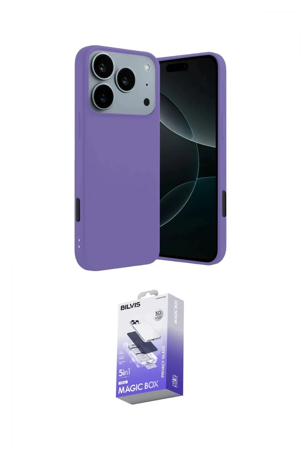 ieg™ iPhone 17 Pro Kılıf Kozmos Yansıma Özel Seri - Siyah Bilvis 5in1 5D Magic Hayalet Cam Ekran Koruyucu