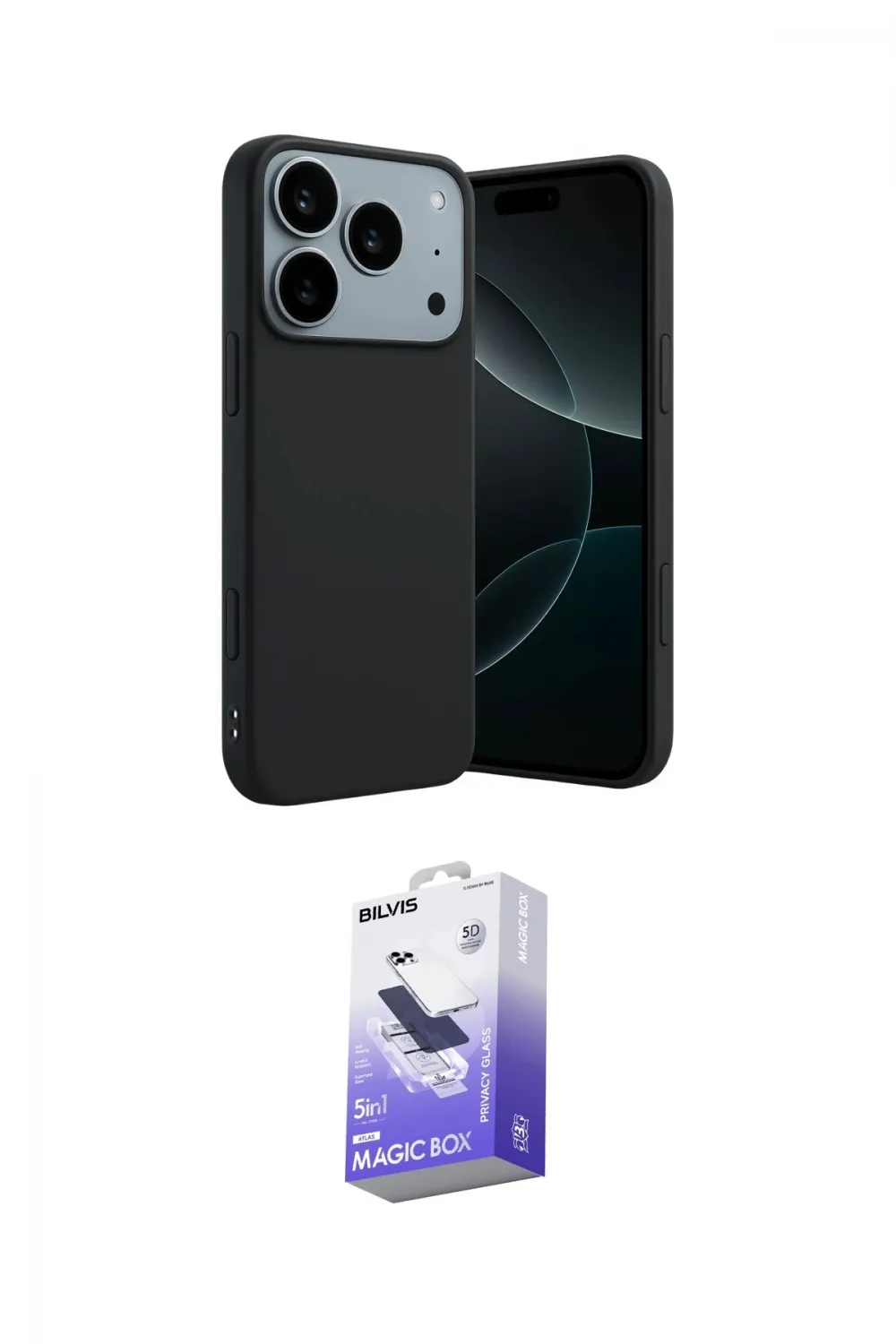 ieg™ iPhone 17 Pro Kılıf Kozmos Yansıma Özel Seri - Siyah Bilvis 5in1 5D Magic Hayalet Cam Ekran Koruyucu