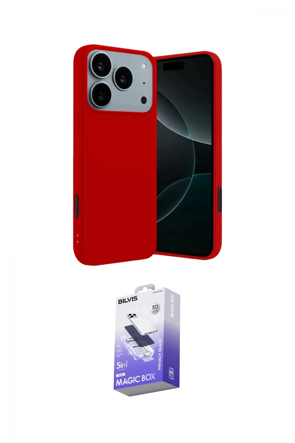 ieg™ iPhone 17 Pro Kılıf Kozmos Yansıma Özel Seri - Siyah Bilvis 5in1 5D Magic Hayalet Cam Ekran Koruyucu