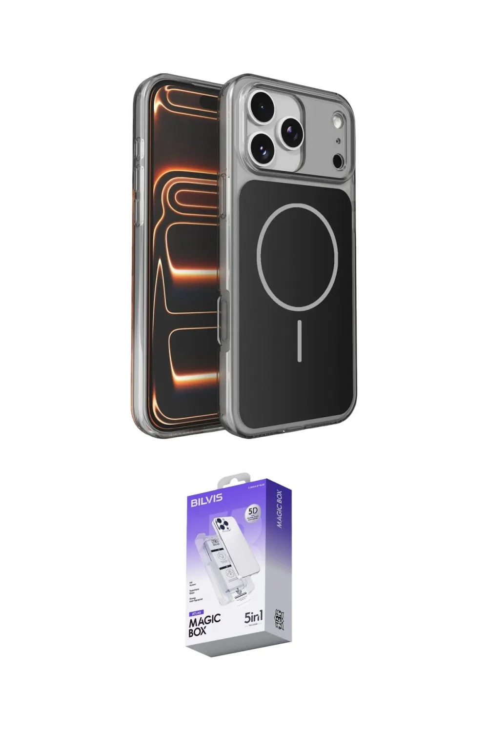 ieg™ iPhone 17 Pro Kılıf Kutup Doku Serisi - Siyah Bilvis 5in1 3D Magic Cam Ekran Koruyucu