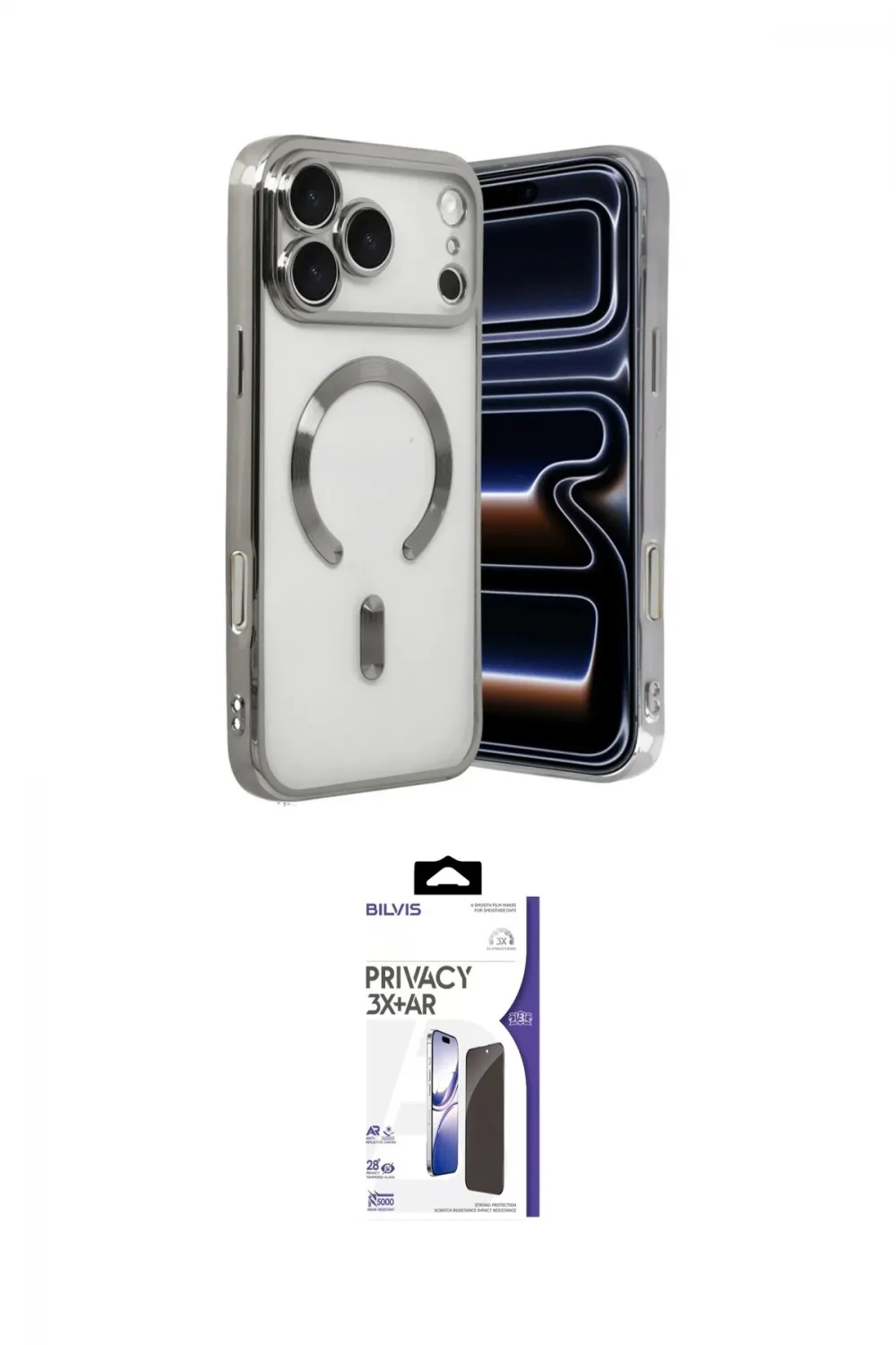 ieg™ iPhone 17 Pro Kılıf Nova Işık Özel Seri - Siyah Bilvis 3X AR Hayalet Cam Ekran Koruyucu