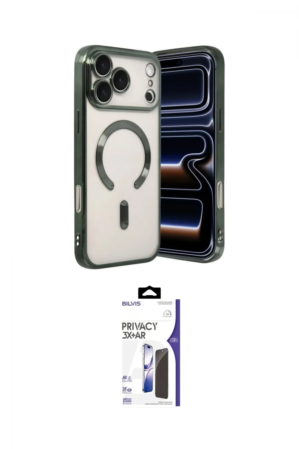 ieg™ iPhone 17 Pro Kılıf Nova Işık Özel Seri - Siyah Bilvis 3X AR Hayalet Cam Ekran Koruyucu