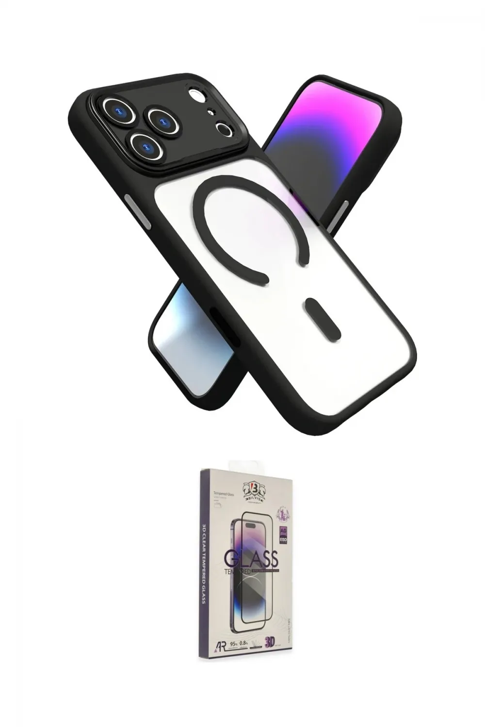 ieg™ iPhone 17 Pro Kılıf Nova Yansıma Serisi - Siyah Bilvis 3D Cam Ekran Koruyucu