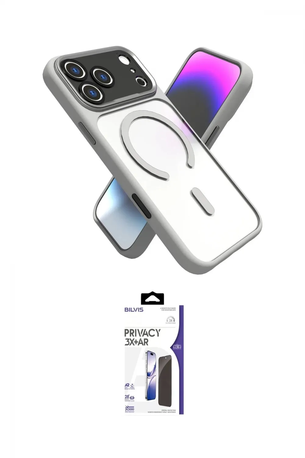 ieg™ iPhone 17 Pro Kılıf Nova Yansıma Serisi - Siyah Bilvis 3X AR Hayalet Cam Ekran Koruyucu