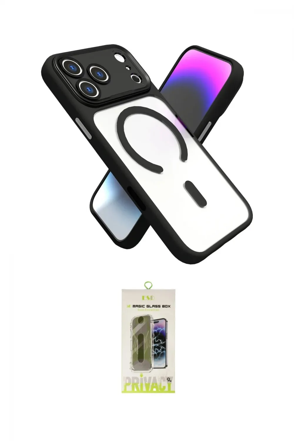 ieg™ iPhone 17 Pro Kılıf Nova Yansıma Serisi - Siyah Joko Magic 5D Hayalet Cam