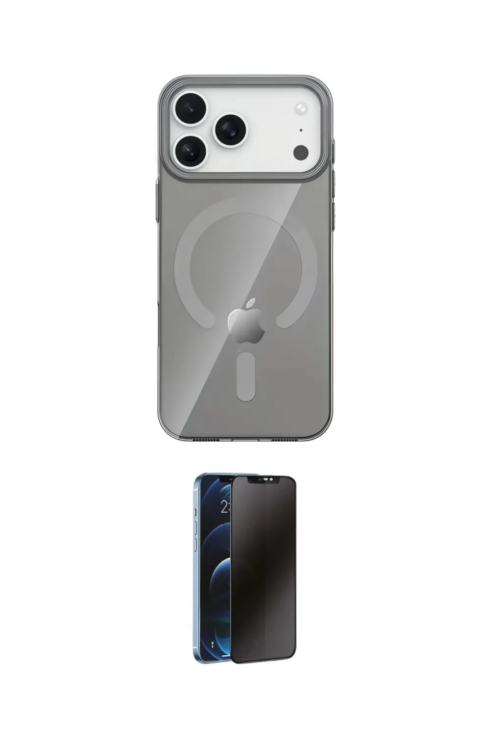 ieg™ iPhone 17 Pro Kılıf Pusula Form Özel Seri - Siyah 3D Antistatik Hayalet Cam Ekran Koruyucu
