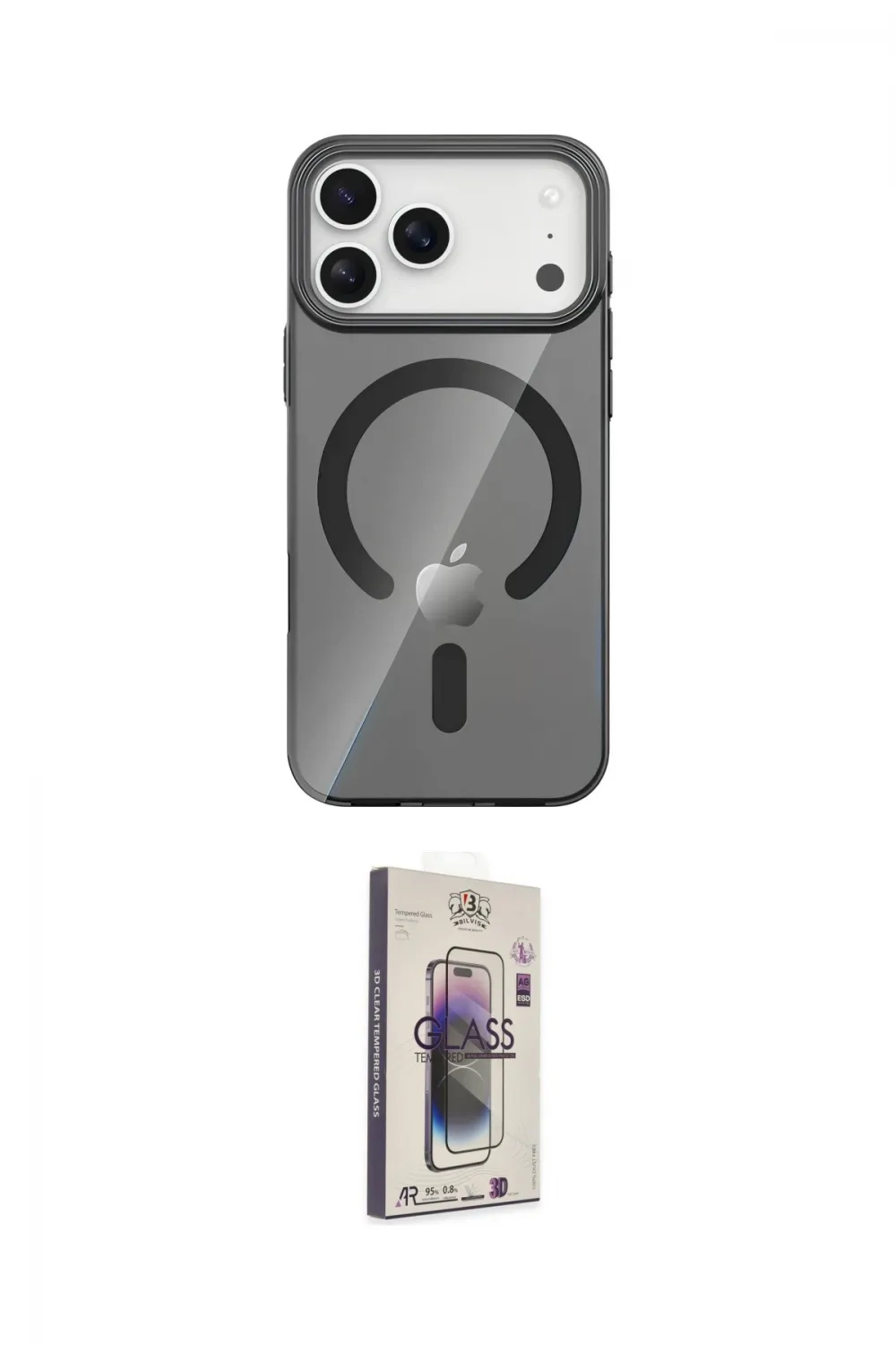 ieg™ iPhone 17 Pro Kılıf Pusula Form Özel Seri - Siyah Bilvis 3D Cam Ekran Koruyucu
