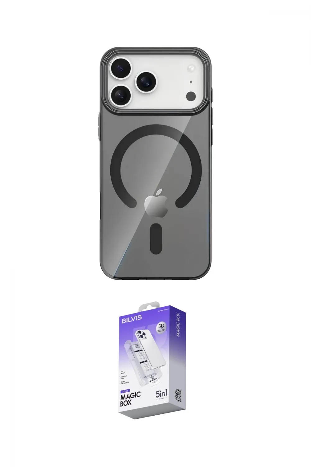 ieg™ iPhone 17 Pro Kılıf Pusula Form Özel Seri - Siyah Bilvis 5in1 3D Magic Cam Ekran Koruyucu